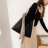 Casual Totes Bag Striped Leather Shoulder Handbags Large Capacity