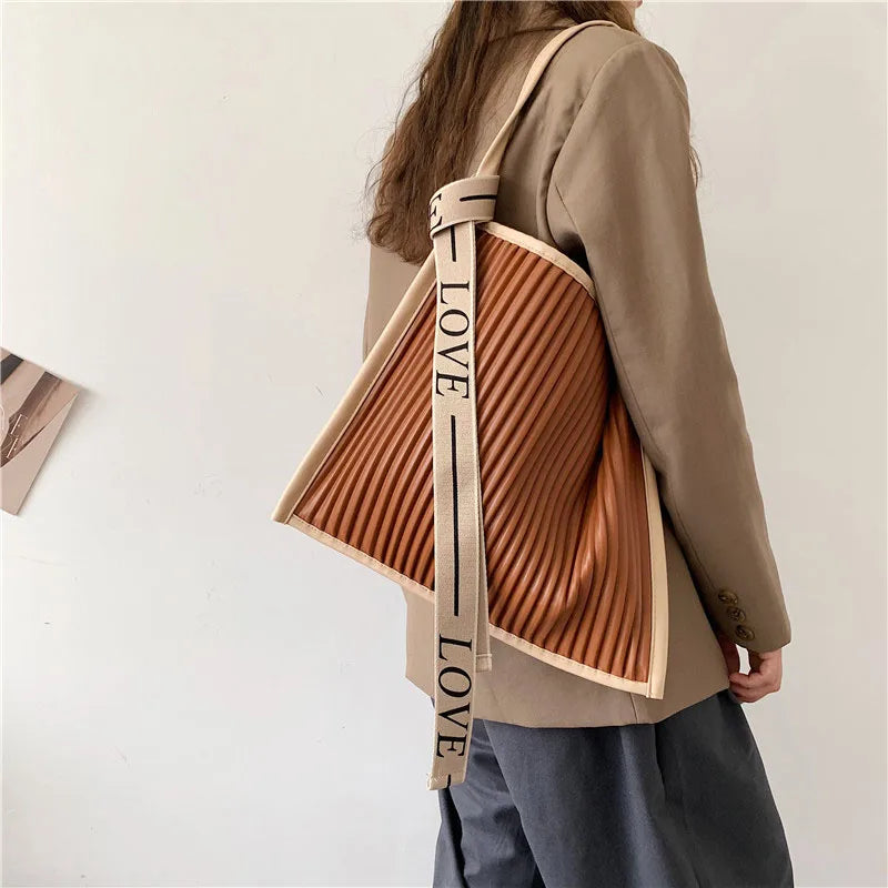 Casual Totes Bag Striped Leather Shoulder Handbags Large Capacity