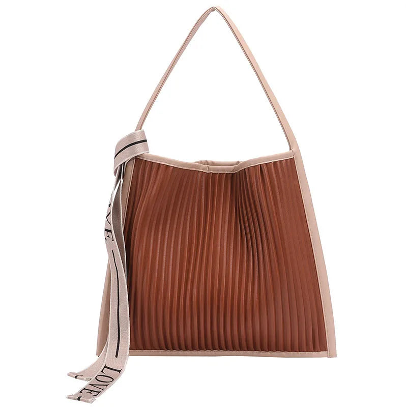 Casual Totes Bag Striped Leather Shoulder Handbags Large Capacity