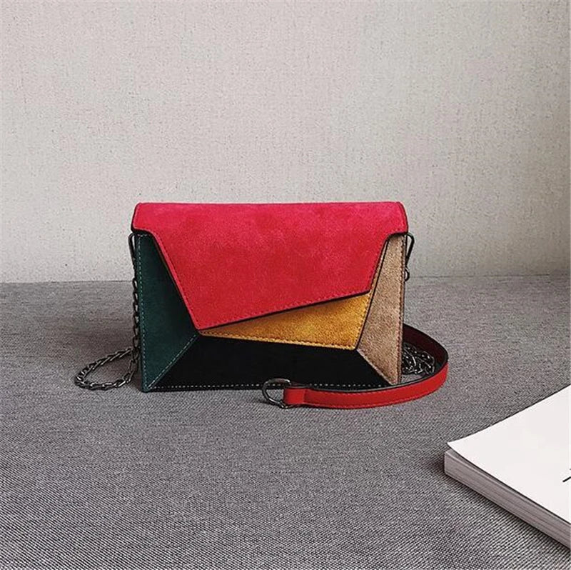 Retro Matte Patchwork Crossbody Bag with Chain Strap
