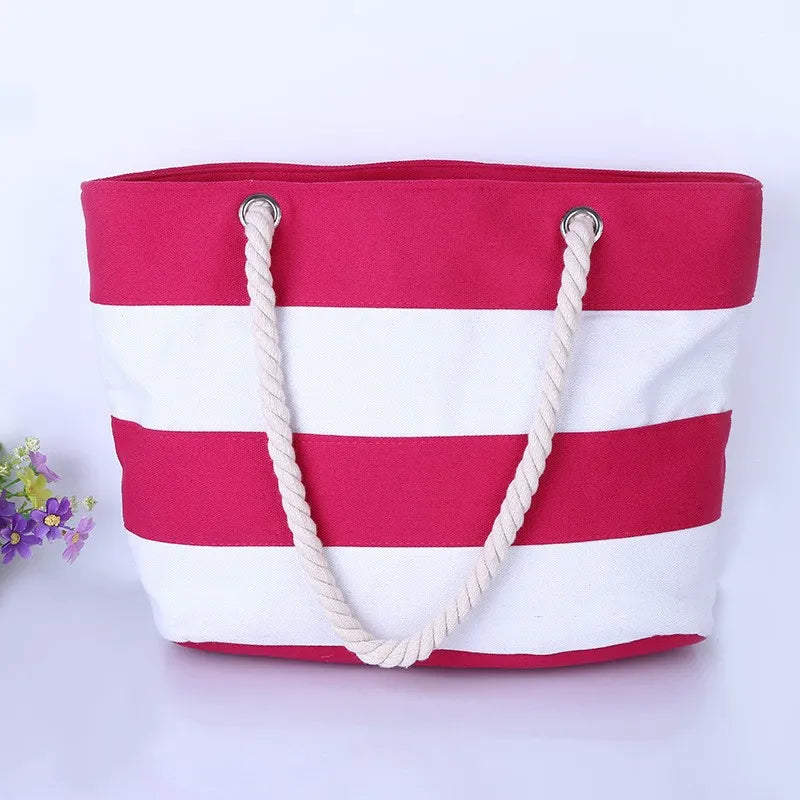 Stripes Printed Beach Canvas Shoulder Bag for Women
