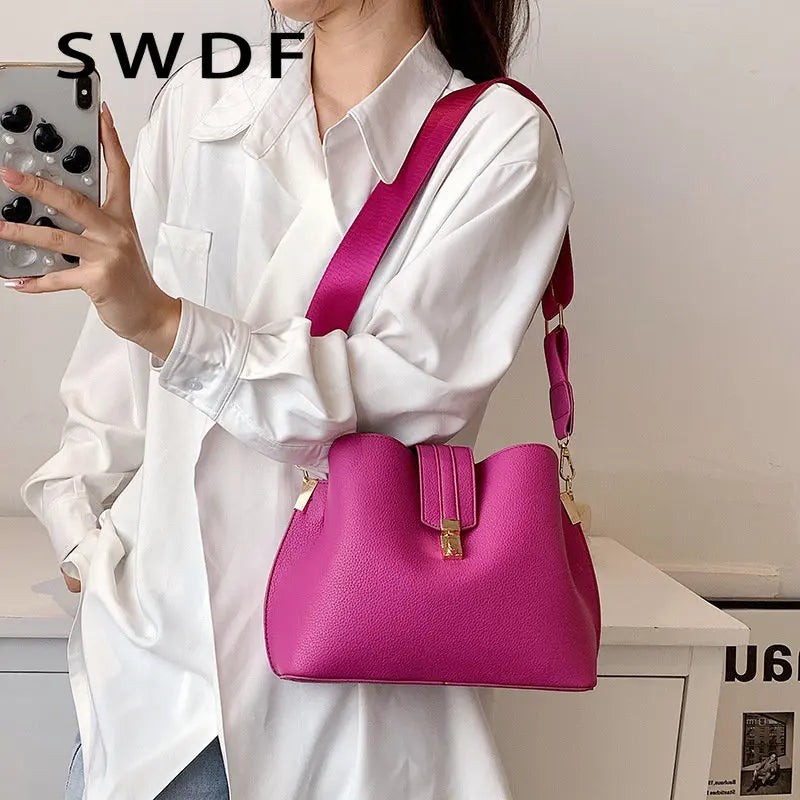 Red Casual Shoulder Bag with Wide Strap