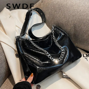 Chain Women Large Capacity Tote Bag PU Leather Handbags