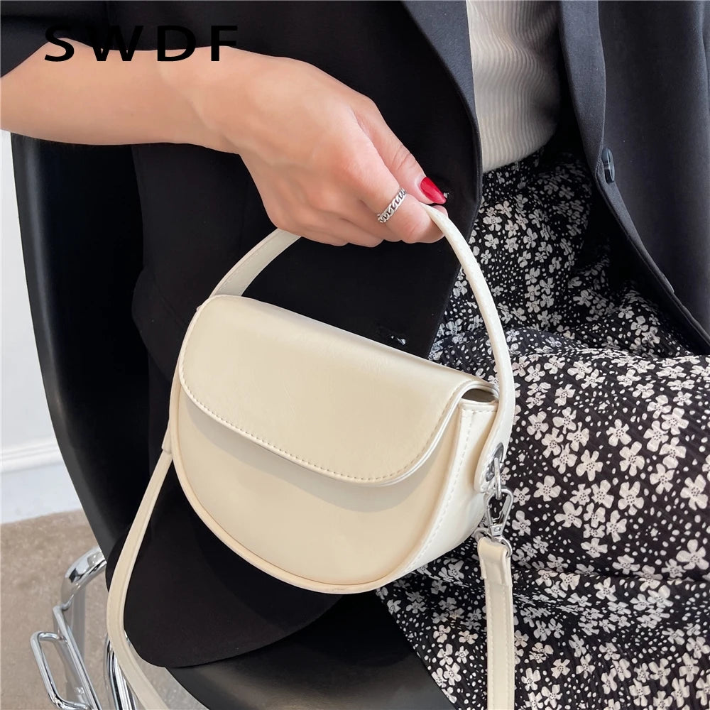 Small Saddle Shoulder Crossbody Bag Short Handle Ladies Handbags