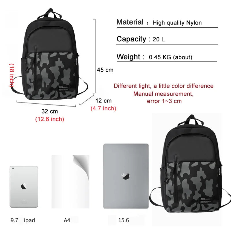 Casual Nylon Waterproof School Backpack Grey