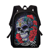 Skull Rose Print School Backpack for Teenagers
