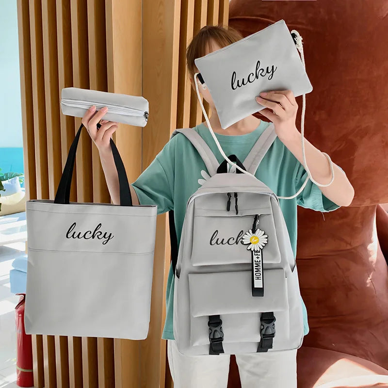 Harajuku 4pcs/set High School Backpack, Large Capacity, Mochilas