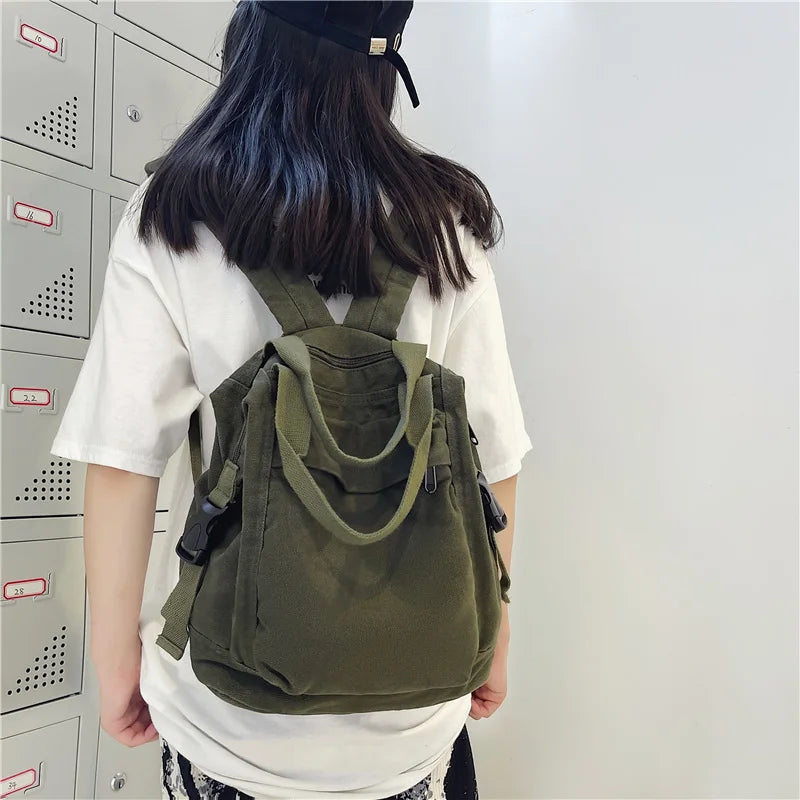 Canvas Backpack for College Student Large Capacity Khaki Bag