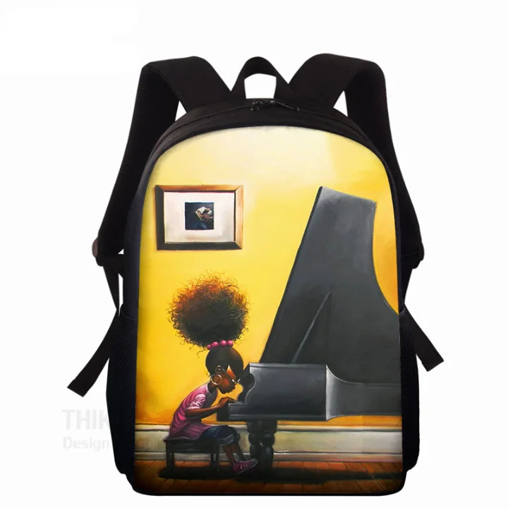 Afro American Piano Girl Art School Bagpack 15inch Children African Boys