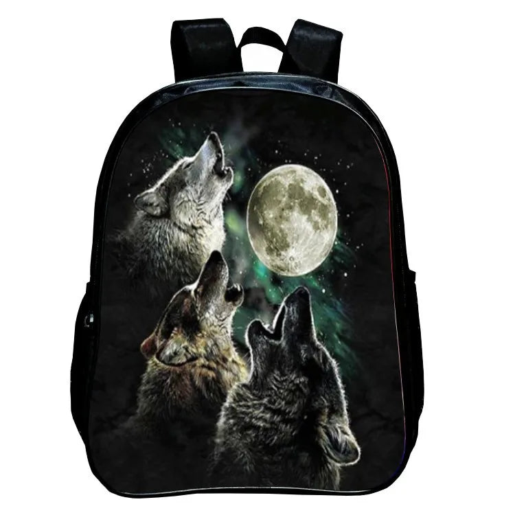 Wolf Print School Backpack Set Large Capacity Rucksack