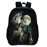 Wolf Print School Backpack Set Large Capacity Rucksack