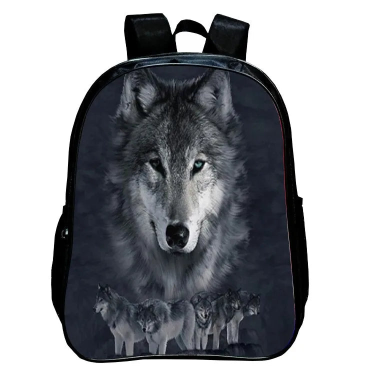 Wolf Print School Backpack Set Large Capacity Rucksack