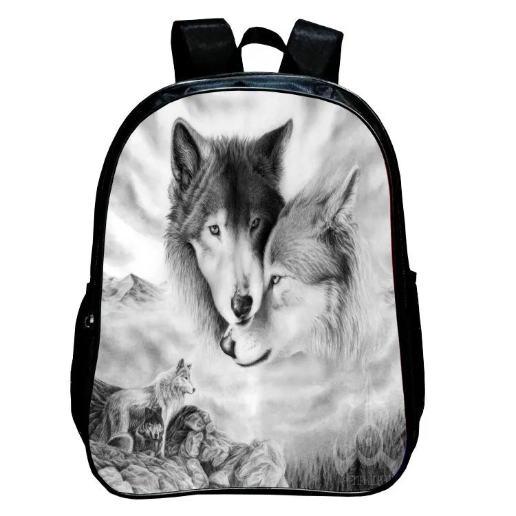 Wolf Print School Backpack Set Large Capacity Rucksack