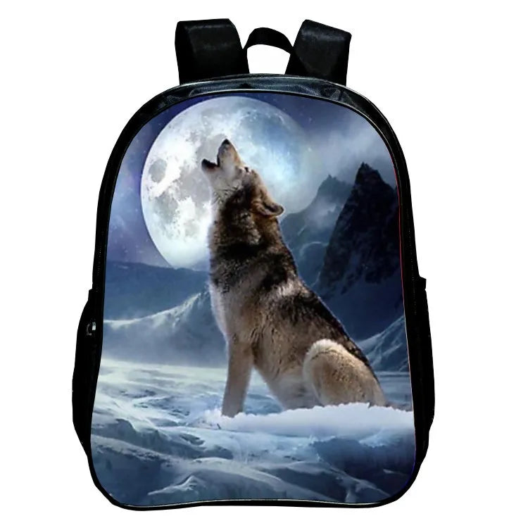 Wolf Print School Backpack Set Large Capacity Rucksack