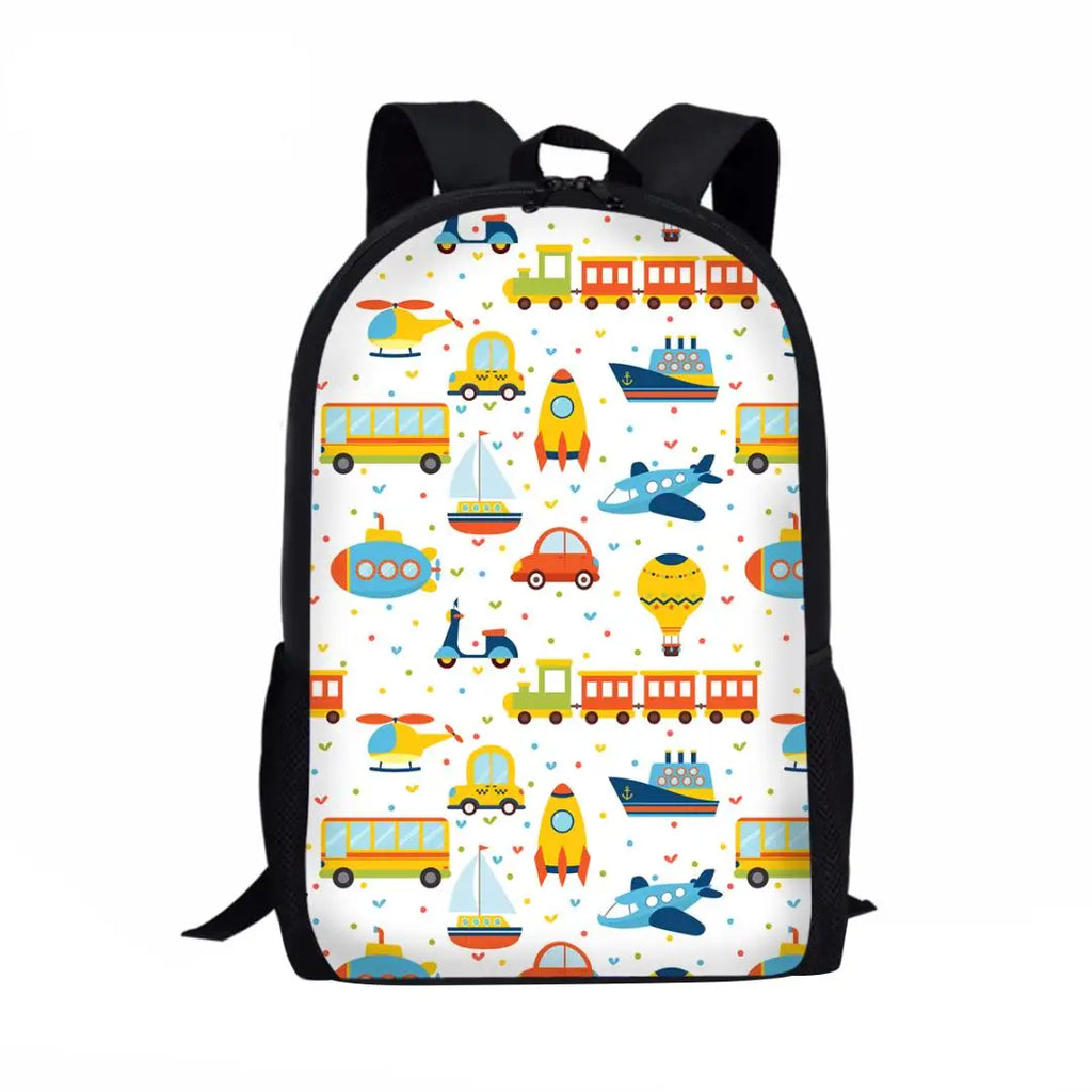 Boys Cartoon Car Airplane Pattern Backpack Schoolbag
