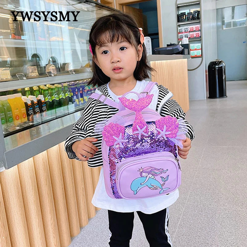 Sequin Leather Girls Backpack Small Bags Children's Shoulder Bag