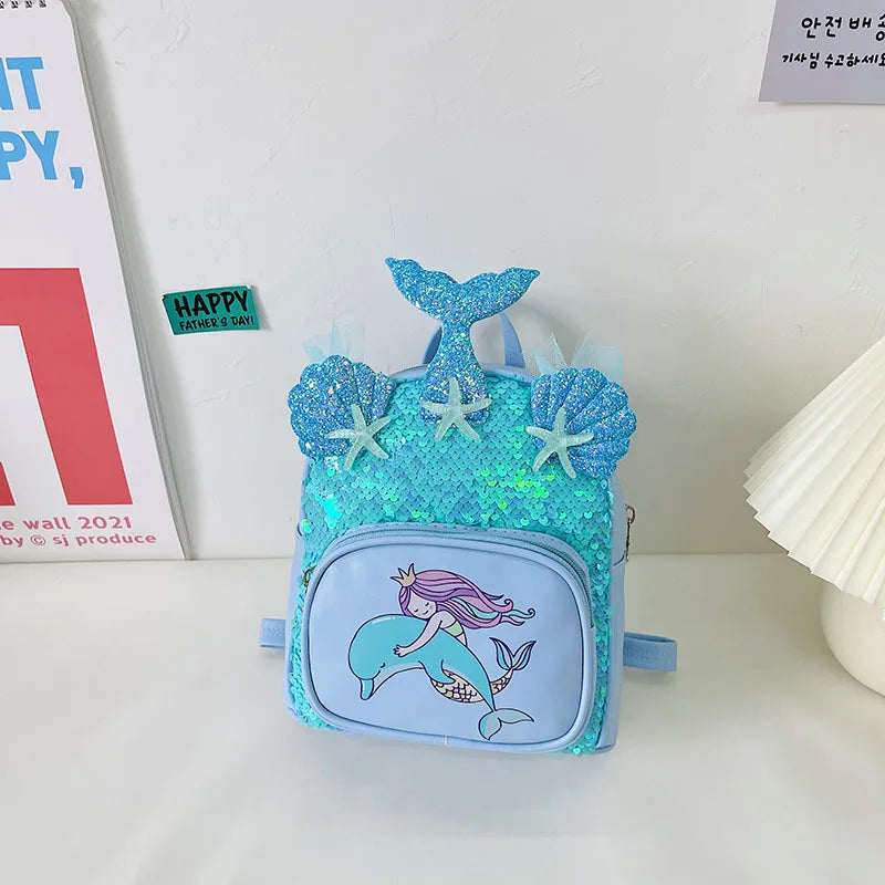 Sequin Leather Girls Backpack Small Bags Children's Shoulder Bag