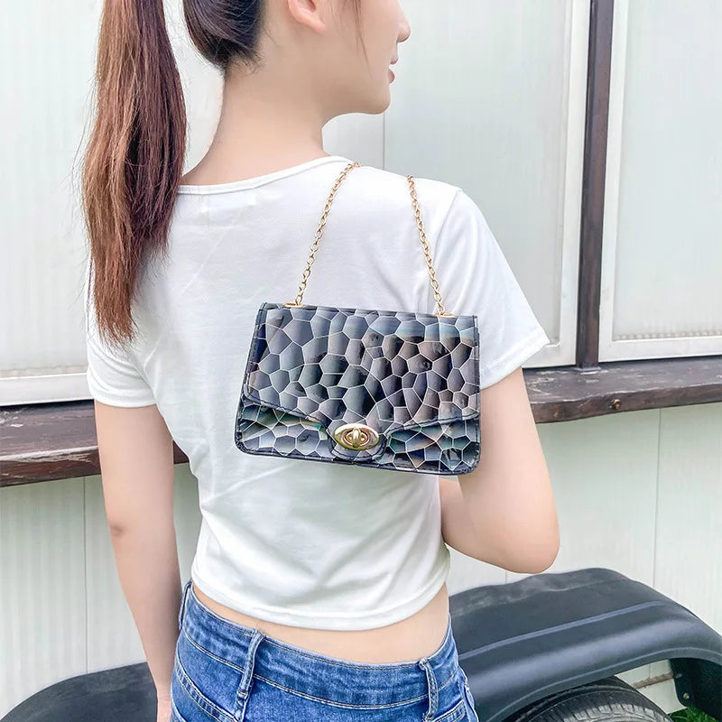 Sequin Square Bag Crossbody Chains Women Shoulder Messenger Purse B112