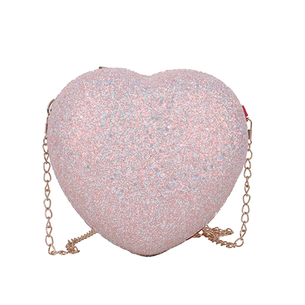 Sequins Heart-shaped Messenger Bag Glitter Chain Crossbody Purse Handbags
