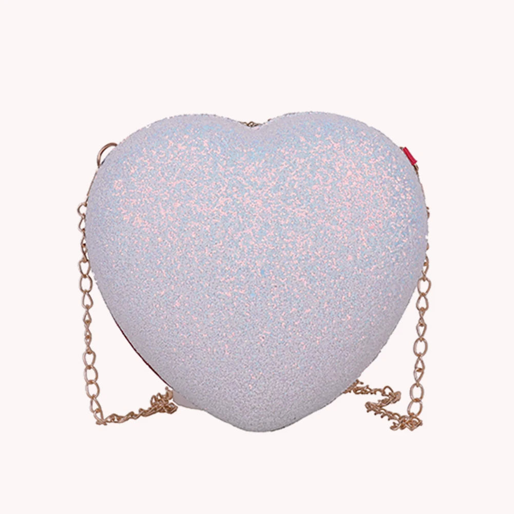 Sequins Heart-shaped Messenger Bag Glitter Chain Crossbody Purse Handbags