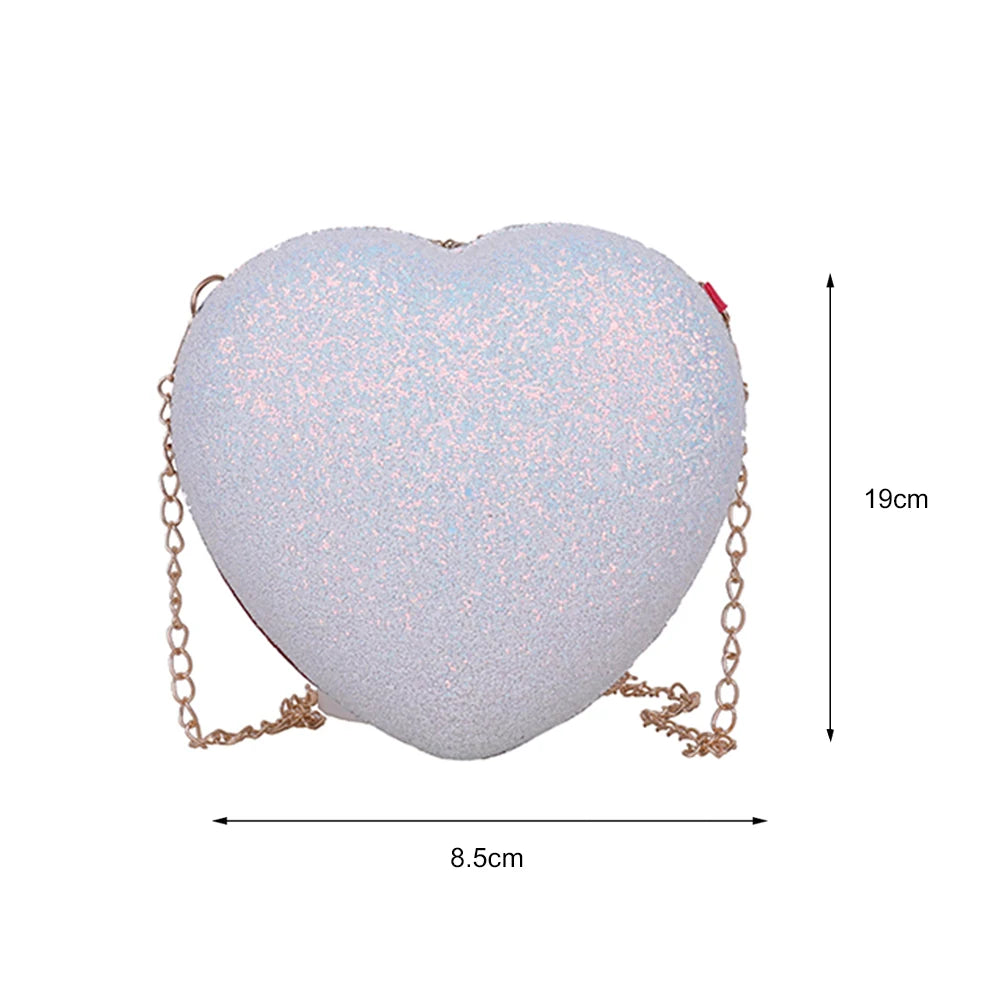 Sequins Heart-shaped Messenger Bag Glitter Chain Crossbody Purse Handbags