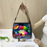 Leopard Lips Print Women Handbags Canvas Shoulder Bags Travel Hip Hop Clutch