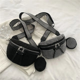 Rhinestone Women's Chest Pack Crossbody Bags PU Leather Fanny Pack