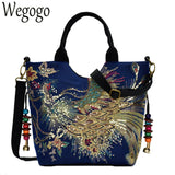 Sequins Peacock Embroidered Women Canvas Totes Bag Phoenix Shopping