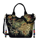 Sequins Peacock Embroidered Women Canvas Totes Bag Phoenix Shopping
