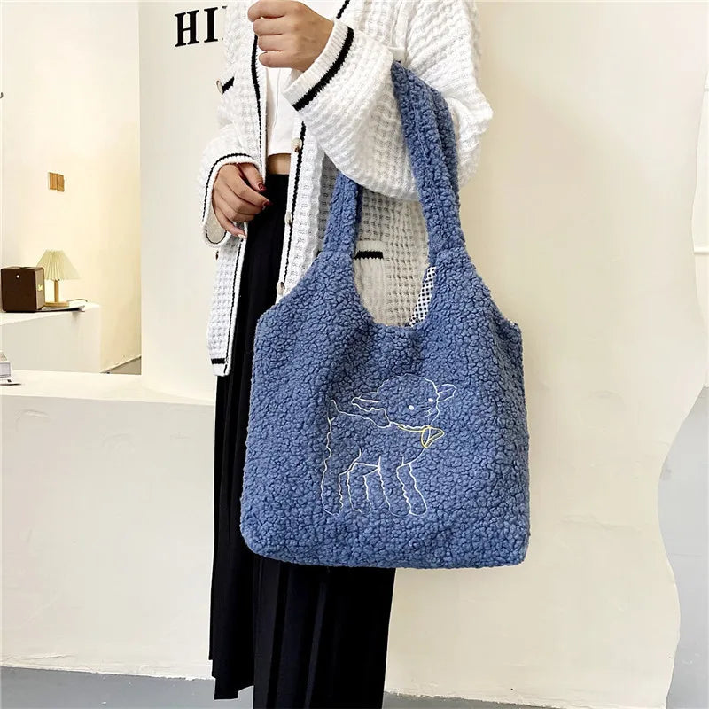 Women's Large Capacity Embroidered Shoulder Bag for Autumn Winter