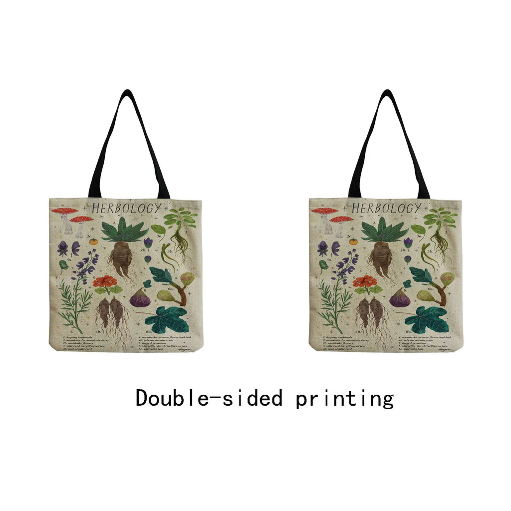 Cartoon Mushroom Printed Beach Shoulder Bag High Capacity Travel Handbag