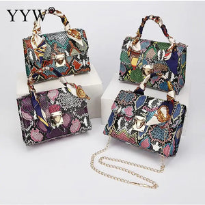 Snakeskin Scarf Women's Shoulder Bag Chain Handbag