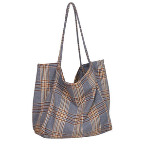 Large Capacity Shoulder Bag Woolen Plaid Handbag