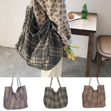 Large Capacity Shoulder Bag Woolen Plaid Handbag