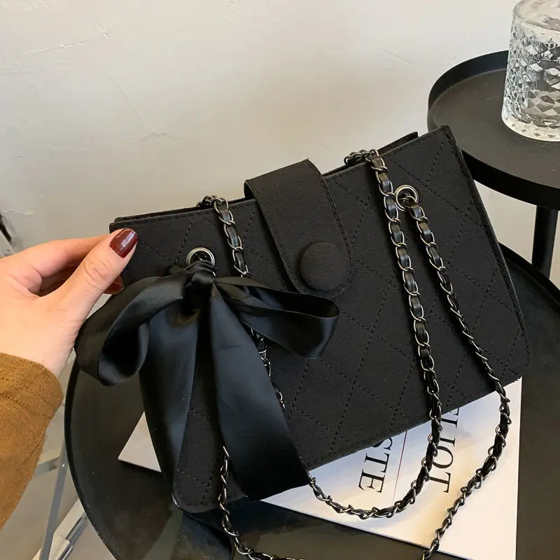 Women's Shoulder Bag Bow Chain Diamond Lattice Satchel Ins Style