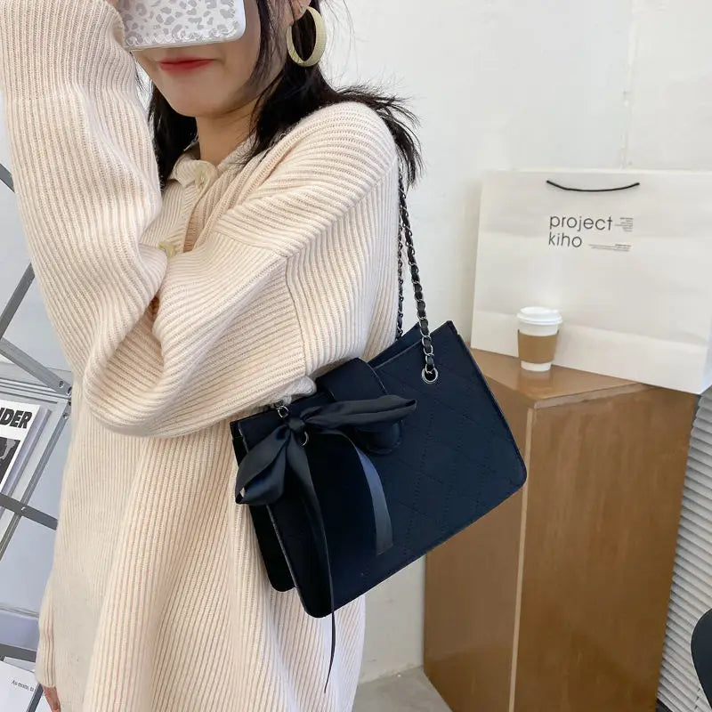 Women's Shoulder Bag Bow Chain Diamond Lattice Satchel Ins Style