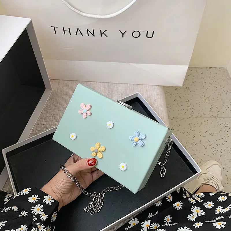 Shoulder Bag Women Flower Colorful Case Chain PU Ins Sweet Handbags Crossbody