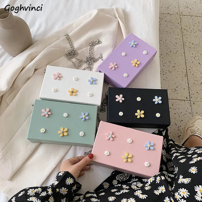 Shoulder Bag Women Flower Colorful Case Chain PU Ins Sweet Handbags Crossbody