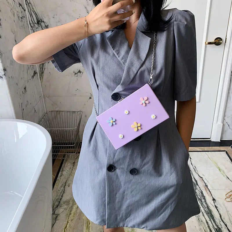 Shoulder Bag Women Flower Colorful Case Chain PU Ins Sweet Handbags Crossbody