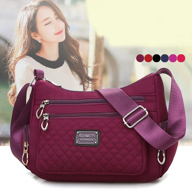 Waterproof Nylon Plaid Messenger Bag for Women