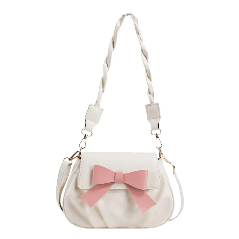 Bow Solid Small Bag Retro Pleated Diagonal Bag