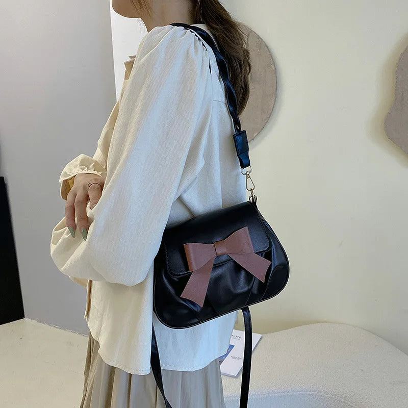 Bow Solid Small Bag Retro Pleated Diagonal Bag