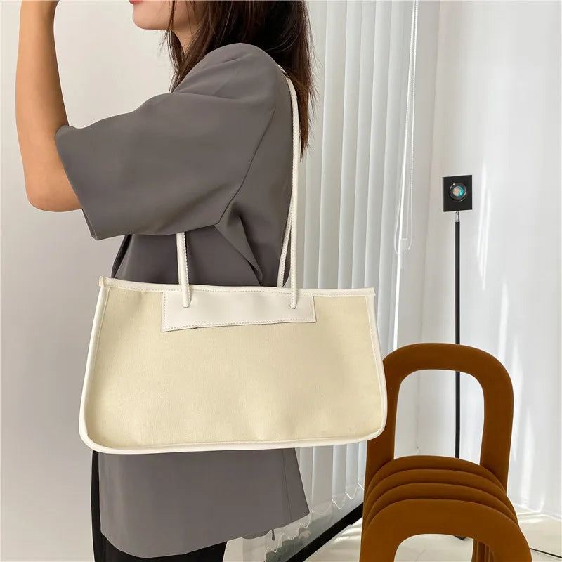 Canvas Women Shoulder Bag Large Capacity Underarm Style Zipper Handbags