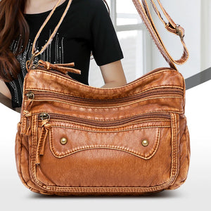 Vintage Crossbody Bag - Brown Soft Shopper Bag for Women