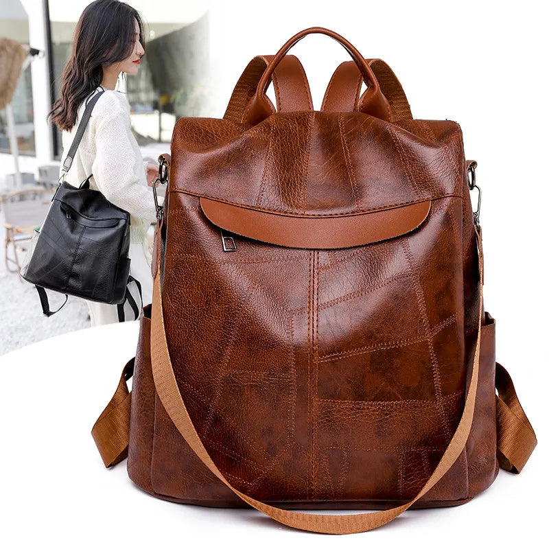 Vintage Leather Women Backpack College Girl Backpack