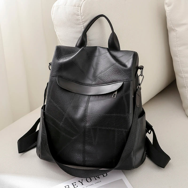 Vintage Leather Women Backpack College Girl Backpack