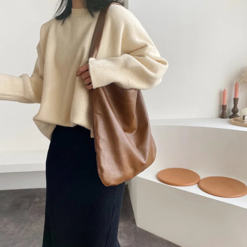 PU Leather Underarm Tote Bag Casual Large Capacity Womens Handbags