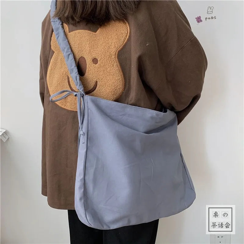 Shoulder Bags Solid Unisex School Bag Large Capacity Canvas Bag