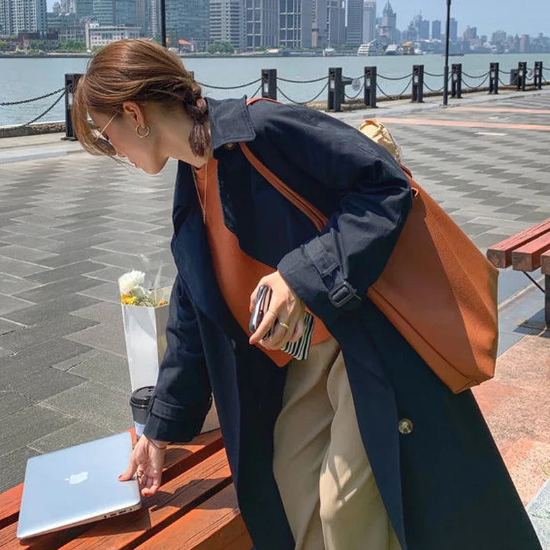 Brown Leisure Shoulder Bag Women Solid Retro Double Strap Soft PU Ins