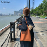 Brown Leisure Shoulder Bag Women Solid Retro Double Strap Soft PU Ins